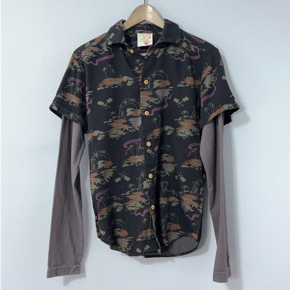 Vintage Diesel Style Lab Shirt Men Medium Black Tropical Y2K Button Up Italy